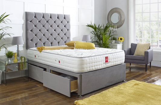 Royal chester divan bed set with tall button headboard