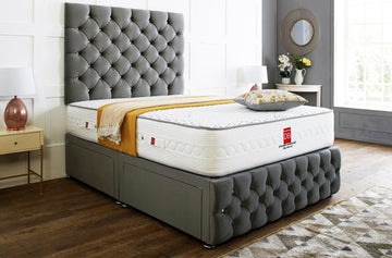 Regency Divan Bed Set with tall button headboard and footboard