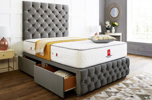 Regency Divan Bed Set with tall button headboard and footboard