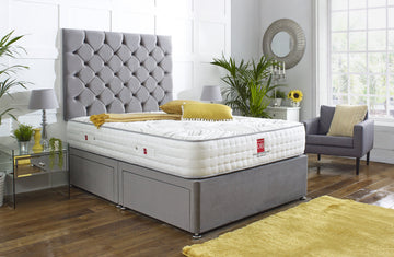 Royal chester divan bed set with tall button headboard