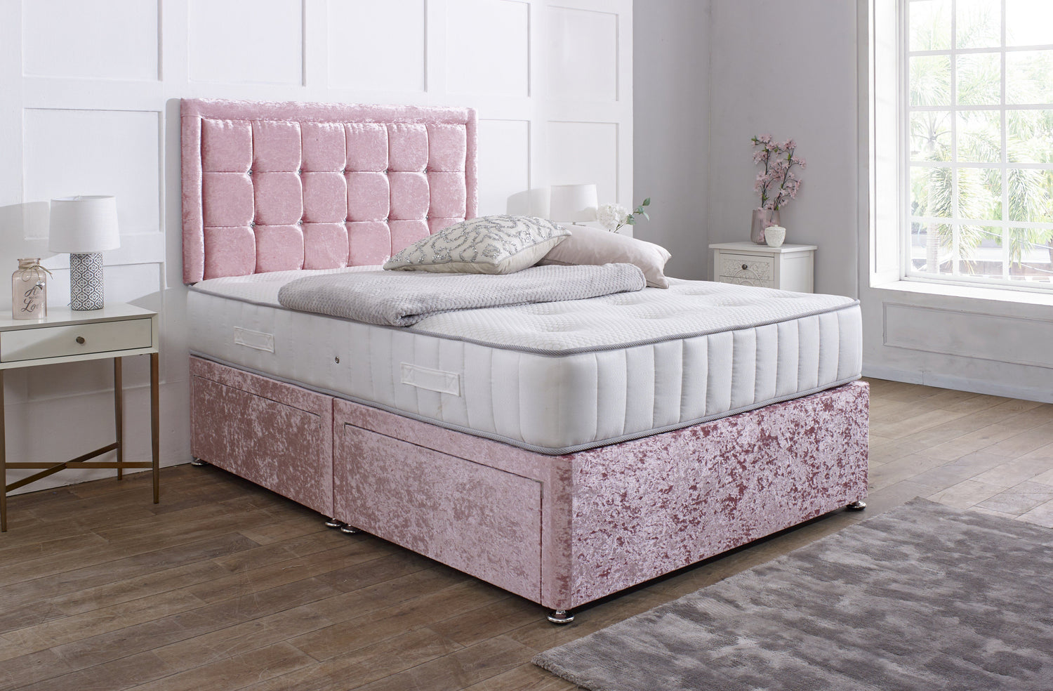 Aurora divan bed set with button border headboard